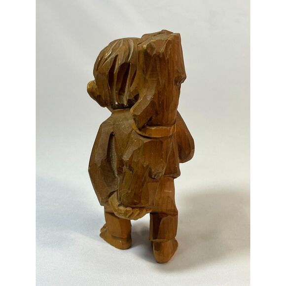 Vintage Hand Carved Wood Hobbit Man with Log - Picture 4 of 8